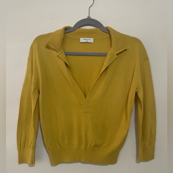 Babaton V-Neck Yellow Sweater Cropped Style - Picture 2 of 4
